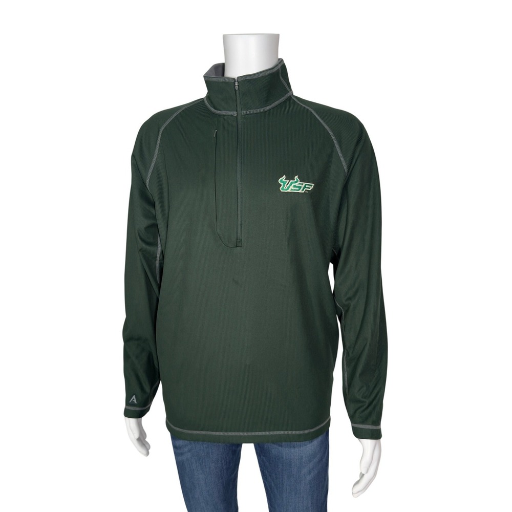 Antigua Quarter Zip Pullover Mens L Green Good USF Bulls Desert Dry Xtra-Lite